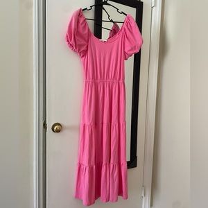 Pink midi puff sleeve dress